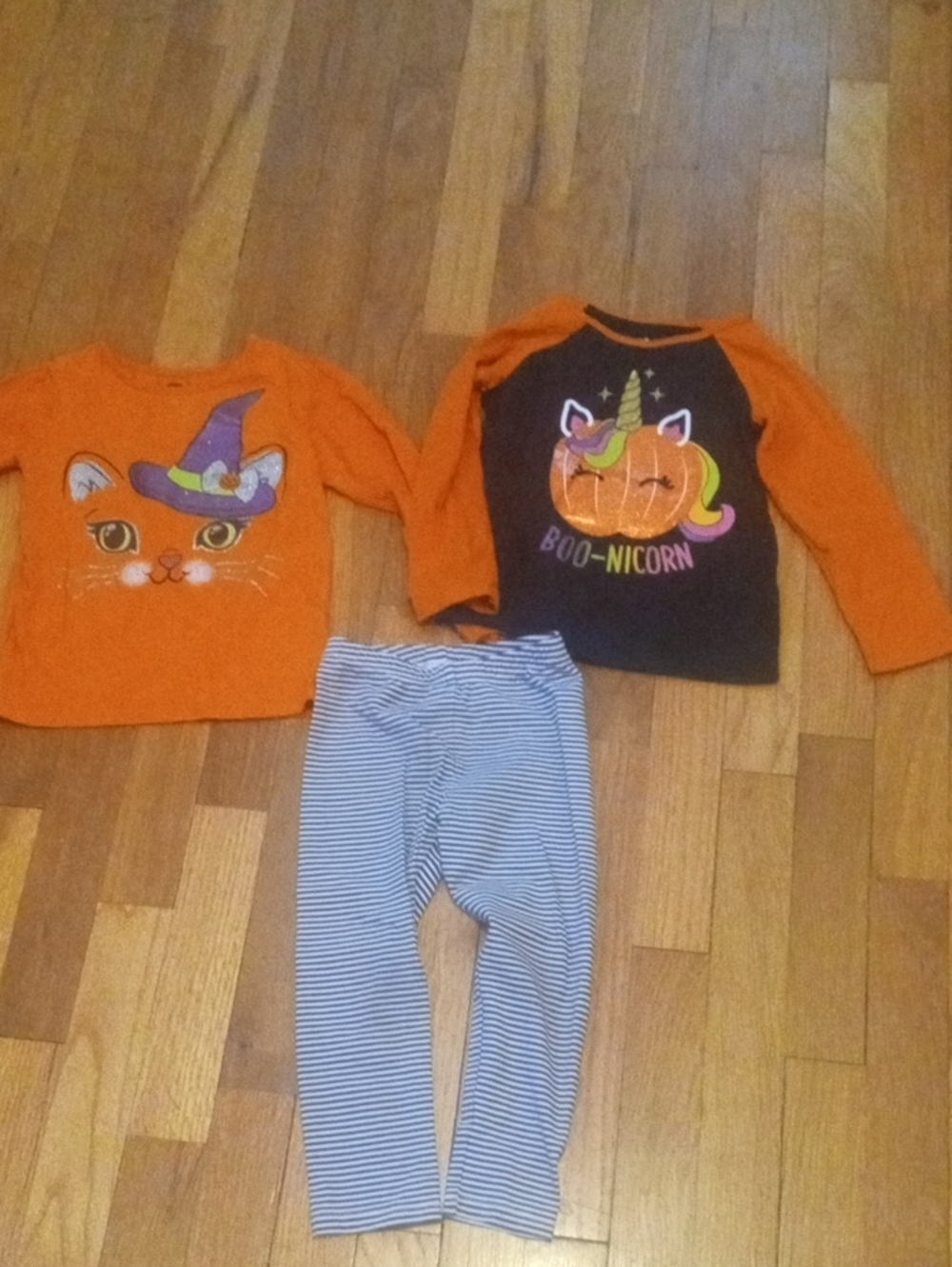 girls 3t Orange Halloween Unicorn & Witch Tops with Striped Leggings